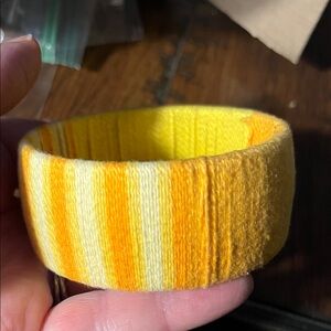 Yellow & Orange Striped Fabric Bangle Bracelet 1363